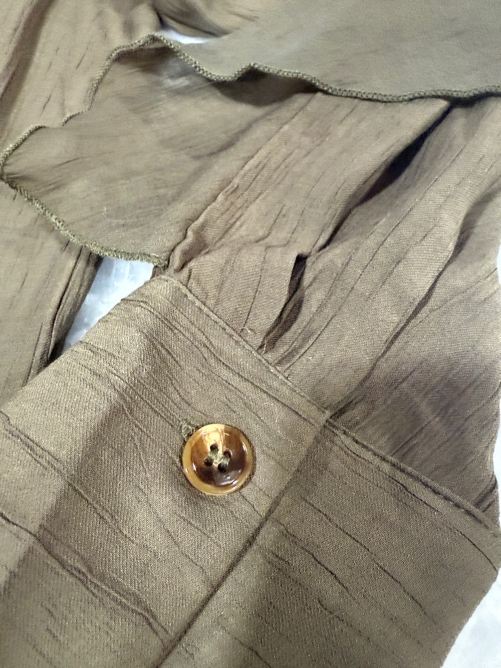 Commense Olive Green Ruffle-Front Blouse - Picture 2 of 3